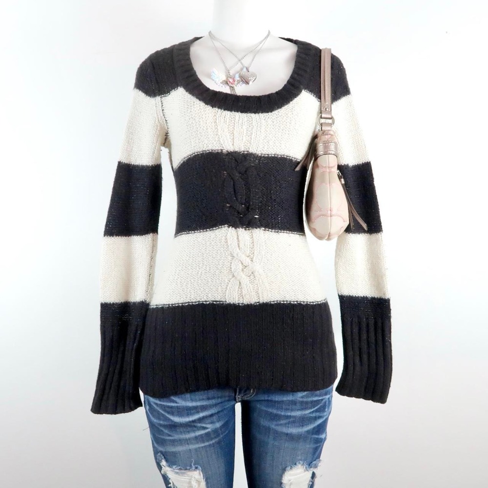 vintage Arizona Jeans black cream striped sweater y2k 90s 2000s